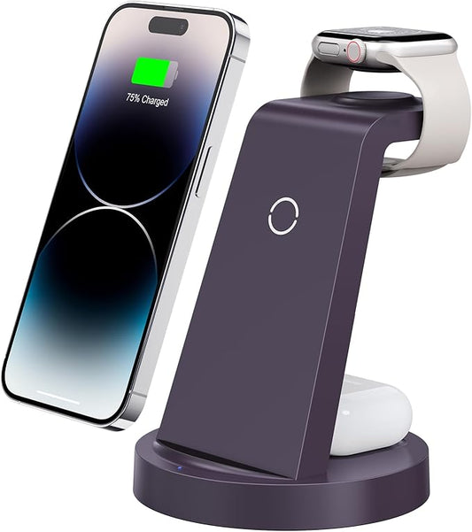 3 in 1 Charging Station for iPhone - Wireless Charger for Apple Products Multiple Devices - Charging Dock Stand for AirPods (for iPhone 17 16e 16 15 14 13 pro 12 11 X Max)