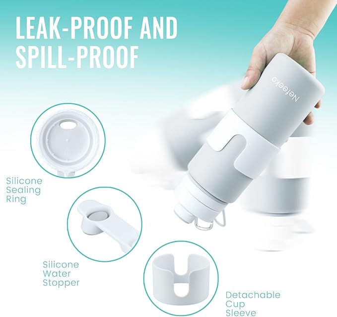 Nefeeko Collapsible Water Bottle, BPA Free 26oz Foldable Water Bottle for Travel Sports, Leak-Proof Spill-Proof Portable Water Bottles with Carabiner, Lightweight