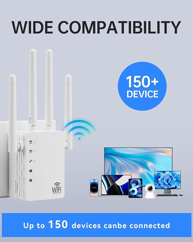 WiFi Extender, WiFi Extender Signal Booster Dual-Band(5.8G&2.4G) AC1200Mbps 10X Faster WiFi 6 Coverage to 13888 sq. ft & 150+ Devices, WiFi Range Extender, WiFi Booster Extender for Home