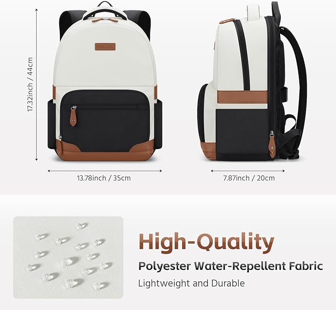 RealCool Laptop Backpack, 31L Travel Backpacks for Women Men, Fits up to 15.6-17 Inch,Water Resistant College Bookbag, for School Business Trip (Beige-Black)