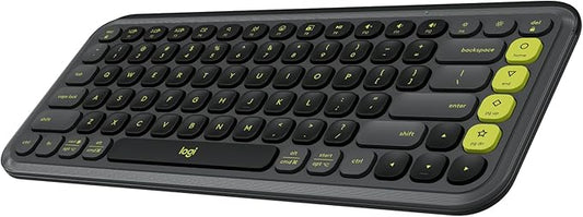 Logitech POP ICON Keys Wireless Bluetooth Keyboard, Comfortable Typing, Programmable Keys, Easy-Switch Between up to 3 Devices, for Laptop, Tablet, PC – Graphite and Green