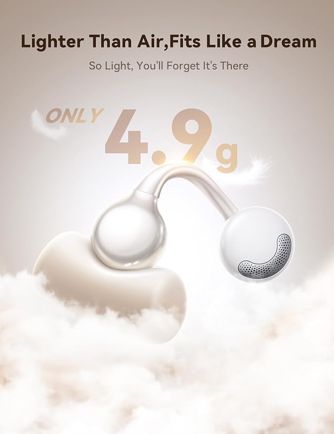 JOYROOM OE3 Open Ear Earbuds, Wireless Clip On Earbuds Headphones, Auto L-R Recognition, Omni Tap Control, Immersive Sound, Ultra-Light 4.9g Fit, Comfortable for Workouts and Daily Use, (Silver White)