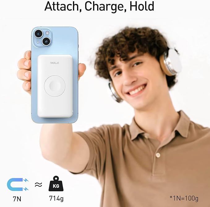 iWALK Magnetic Wireless Power Bank with iWatch Charger,10000mAh PD Fast Charging Portable Charger Compact Battery Pack Compatible with iPhone 17/16/15/14/13/12 Series,Apple Watch Ultra/8/7/6/5/4