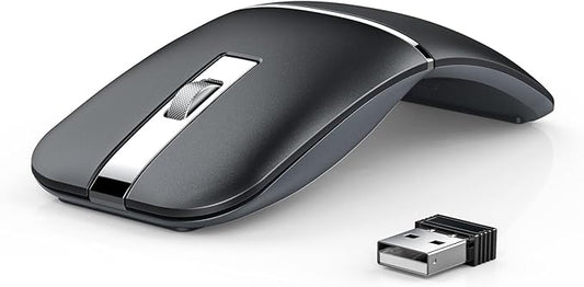 Foldable Bluetooth Travel Mouse, Rotatable Wireless, 2.4G Rechargeable With USB Receiver, Compatible for Computer, Laptop, Notebook, PC (Black)