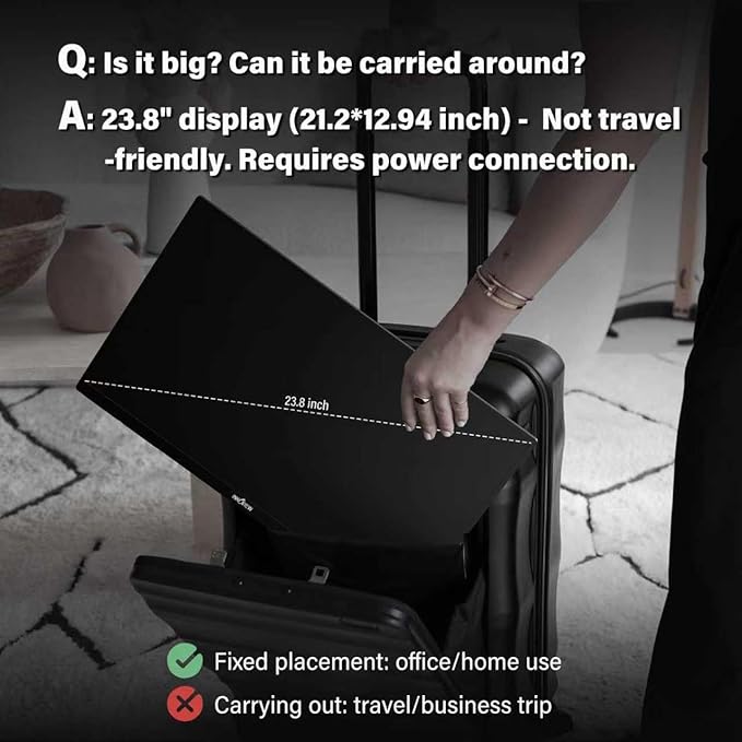 InnoView Large Portable Monitor 23.8inch FHD 1080P 144Hz USB-C, HDMI Computer Display HDR 100% sRGB IPS Gaming Monitor W/180°Adjustable DC Eyes Care Stand for Laptop PC MAC Phone PS4 Xbox Switch