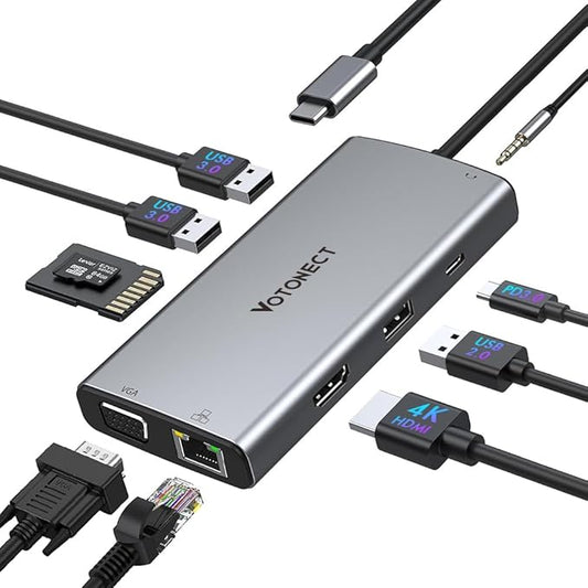 10-in-1 USB C Hub with 4K HDMI Adapter, SD/TF Card Reader, 100W PD Charging, 2 USB 3.0 Ports, and 2 usb2.0 Ports for MacBook Pro/Air, Dell XPS, Lenovo ThinkPad, etc. (10-in-1 VGA)