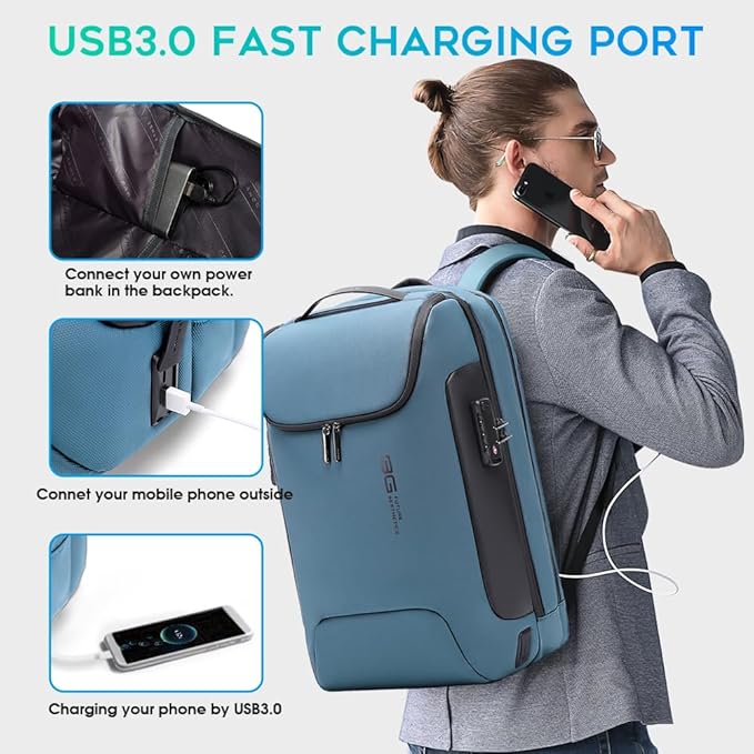 BANGE Anti-Theft Travel Backpack,Waterproof Fashion Work Backpacks,High Tech Backpack with USB3.0 Charging Port,Business Laptop Backpack Fits 17.3 Inch Notebook for Women
