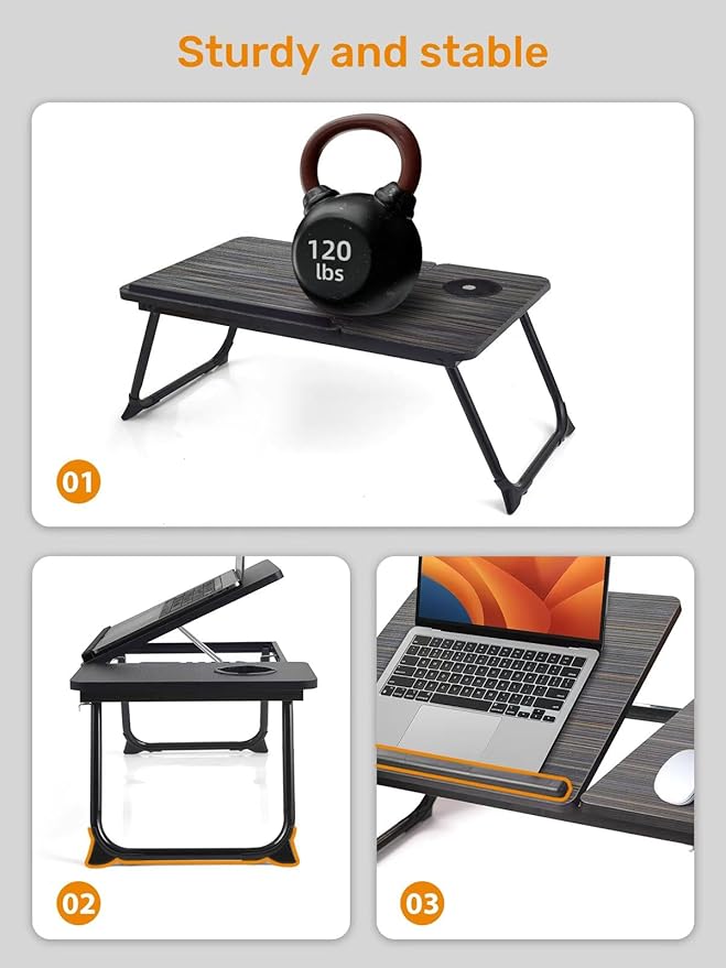 Lap Desk for Couch/Sofa/Floor, 5-Angle Adjustable Bed Desk with Foldable Legs &Cup Holder, Light Weight Bed Tray Table for Writing/Eating/Reading, Portable Laptop Stand for Adults, Kids