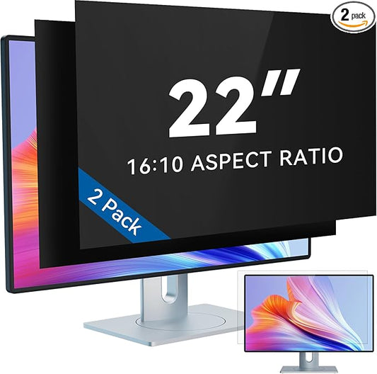 IPROKKO [2-Pack] 22 Inch Computer Privacy Screen Filter for 16:10 Widescreen Monitor, Removable 22in Anti Blue Light Glare Privacy Shield, Anti Spy Security Protector for Hp Dell Asus Acer Samsung
