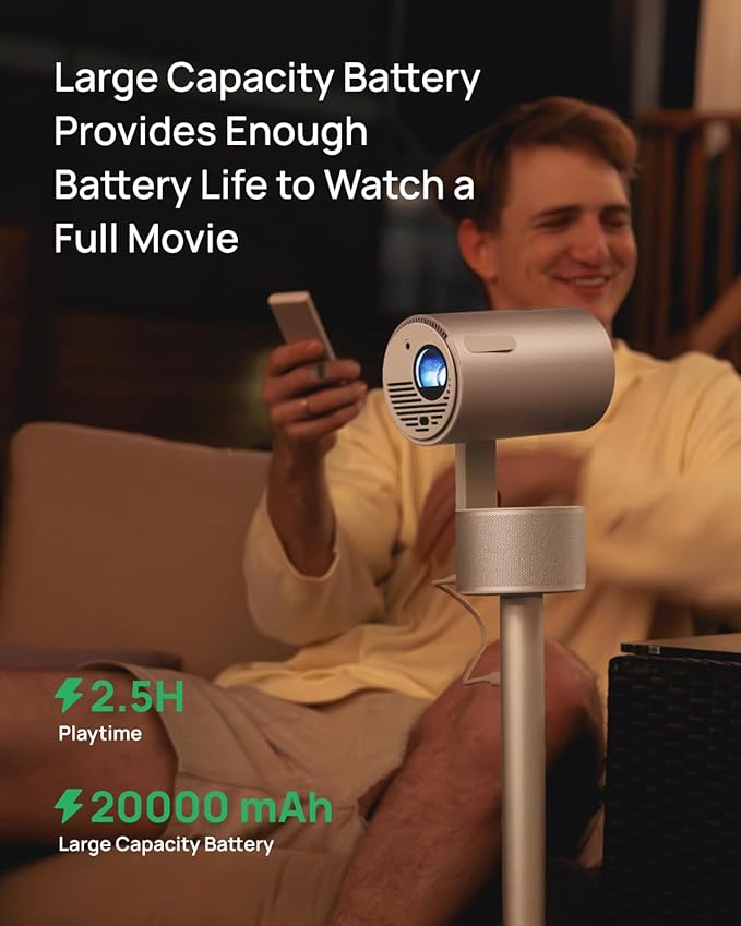 XGIMI MoGo 3 Pro NEW Outdoor Projector with PowerBase Stand, 2.5hrs Battery, Google TV with Licensed Netflix, Build-in Adjustable Stand, 450 ISO Lumens, ISA 2.0, 2 x 5W Harman Kardon