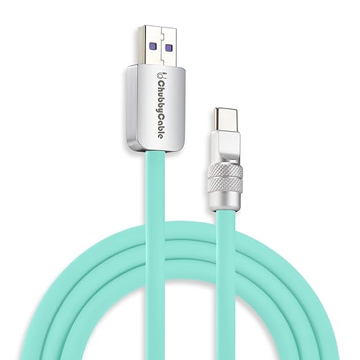 chubbycable Chubby 2.0 Fast Charging Cable Durable Soft Silicone USB C Cable 120W Extra Thick Charger Cord Compatible with iPhone 17-15 Series iPad, Light Blue, USB-A to Type-C, 6.6 FT