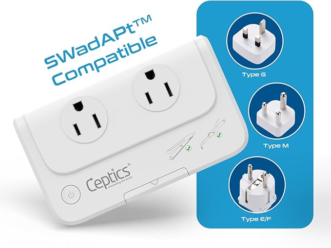 Ceptics South Africa Voltage Converter - 200W Convert 220V to 110V for Devices Like Curling Iron, Straightener, Chargers, Step Down World Power Plug 4 USB PD 18W Fast Charging Type M, G, E/F