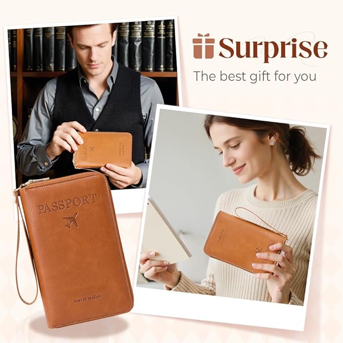 RFID Passport Holder for Wallet,RFID Blocking Document Organizer Clutch Bag, Credit Cards Case Cover Travel Wallet (Sky Blue)