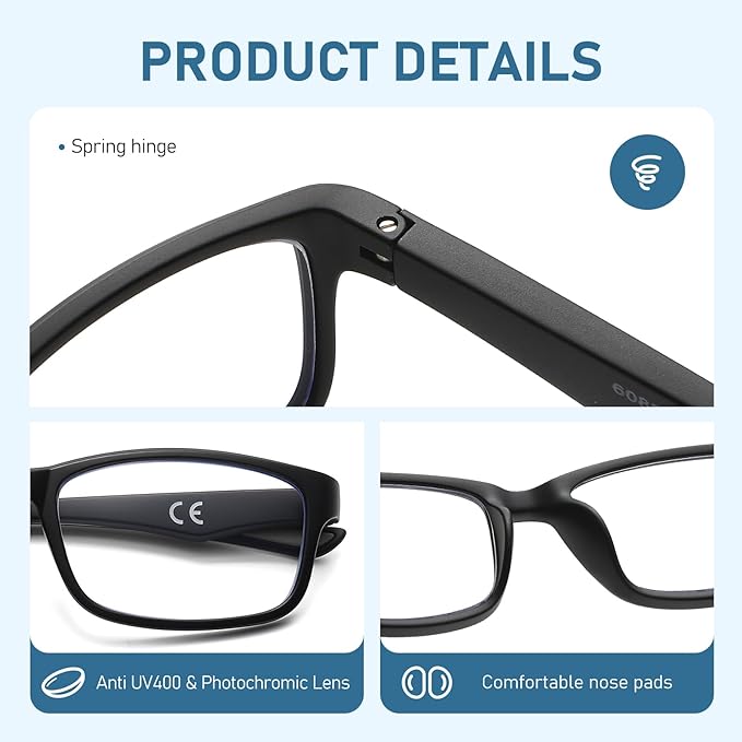 Sport Reading Glasses Men Photochromic Lens Blue Light Blocking Computer Reader Wide Style Spring Hinge Eyeglass LK6082