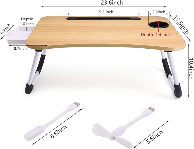 Slendor Lap Desk with Tablet Slot, Foldable Laptop Table with Storage Drawer for Bed，Portable Bed Desk for Laptop, Computer Tray with Cup Holder Notebook Stand Reading Holder for Couch Floor, Walnut