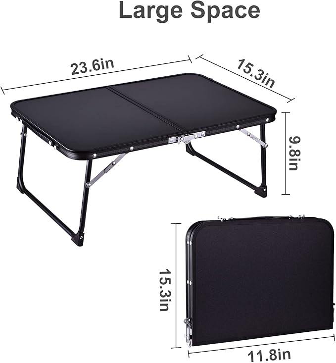 Foldable Laptop Desk, Bed Table for Study & Reading, Portable Mini Picnic Table, Folds in Half with Inner Storage Space