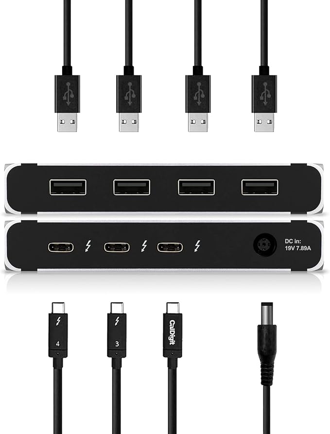CalDigit Thunderbolt 4 Element Hub - 4X USB4 Ports, USB 3.2 Gen2 10Gb/s, Single 8K or Dual 4K Displays, 60W Charging, 0.8m Cable