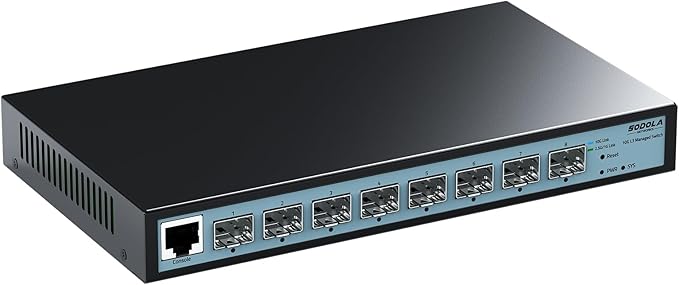 8 Port 10G L3 Managed Switch, 8X10G SFP+ Interface, Link Aggregation/QoS/VLAN/IGMP, Wall Mounted Fanless 10Gb SFP Network Switch（SFPPorts Only,Transceiver is NOT Included