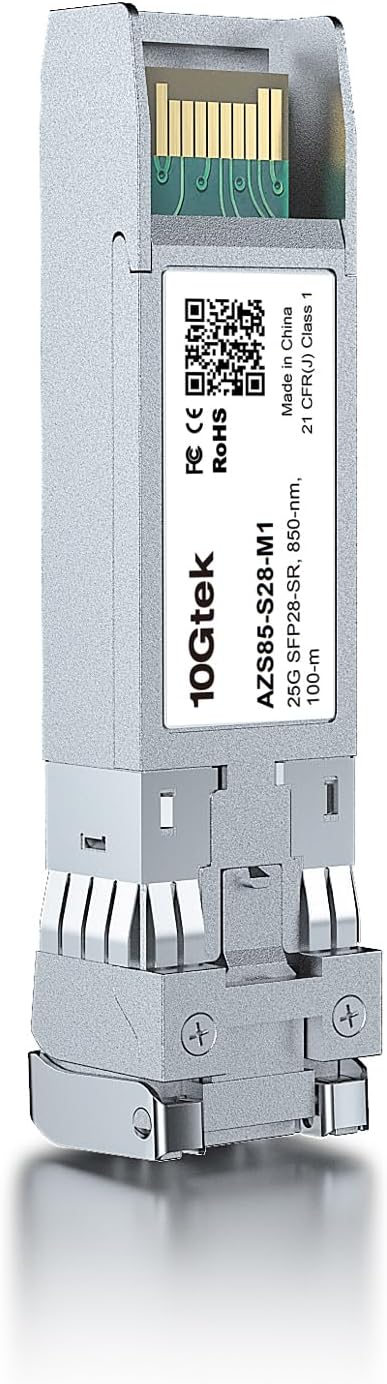 10Gtek 25G SFP28 SFP+ SR Transceiver, 25GBase-SR Duplex LC MMF Optical Module for Cisco SFP-25G-SR-S, 850nm, DDM, up to 100m, Pack of 10