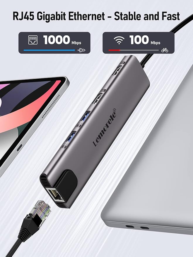 Aluminum Docking Station USB-C Hub with 2 HDMI, Gigabit Ethernet, 4 USB A, USB-C 3.0, PD 100W, SD/TF, 1000Mbps RJ45 LAN Dock Adapter for MacBook Docking Station Laptop, Supports 2 Monitor