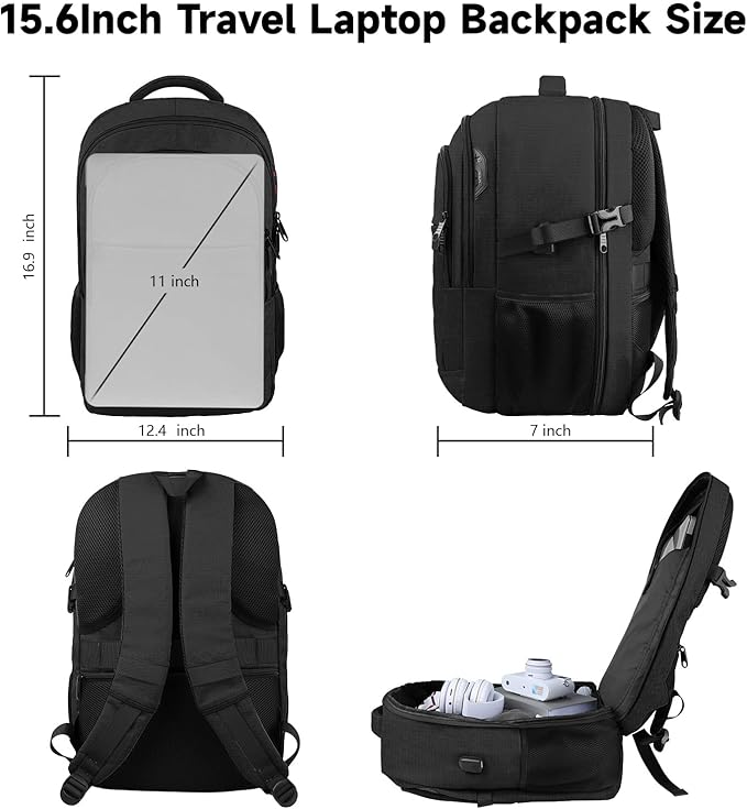 Lapsouno Laptop Backpack, Travel Laptop Backpack, Business Anti Theft Slim Sturdy 15.6 Inch TSA Friendly with USB Port, Water Resistant College School Computer Bag Gifts for Men Women, Black