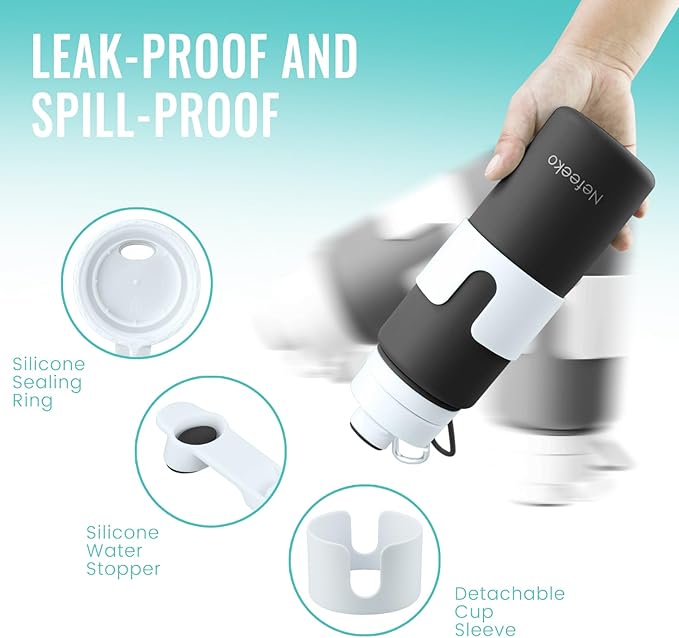 Nefeeko Collapsible Water Bottle, BPA Free 26oz Foldable Water Bottle for Travel Sports, Leak-Proof Spill-Proof Portable Water Bottles with Carabiner, Lightweight