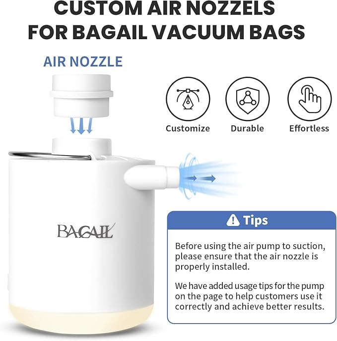 BAGAIL TPU Vacuum Bag for Travel, Reusable Compression Bag with IPX8 Waterproof Zipper, Save Space for Suitcase, Backpack and Carry on (White, Large, With Pump)
