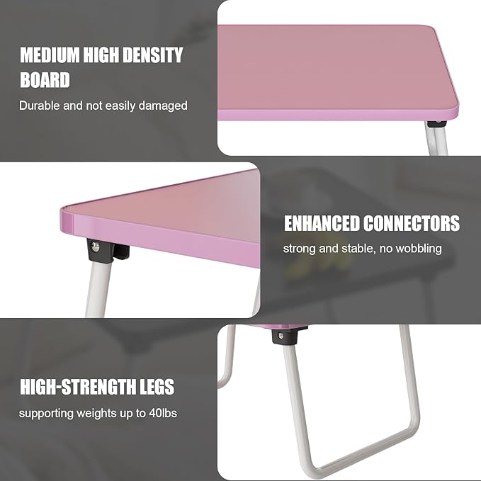 Foldable Lap Desks Laptop Tray for Bed or Couch,Portable Breakfast Serving Tray with Folding Legs,Lightweight Mini Table, Laptop Stand for Working, Reading and Writing,Pink