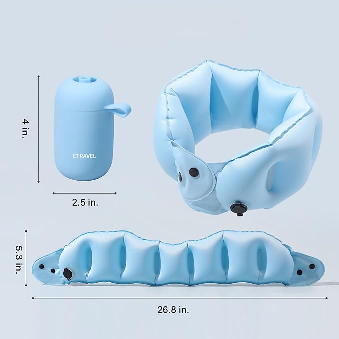 Inflatable Neck Pillow，Travel Pillow，Silicone Storage Pouch Integrates Inflation and Storage Features，Portable and Washable，Airplane Travel Essentials，Vacation Essentials，Road Trip Essentials