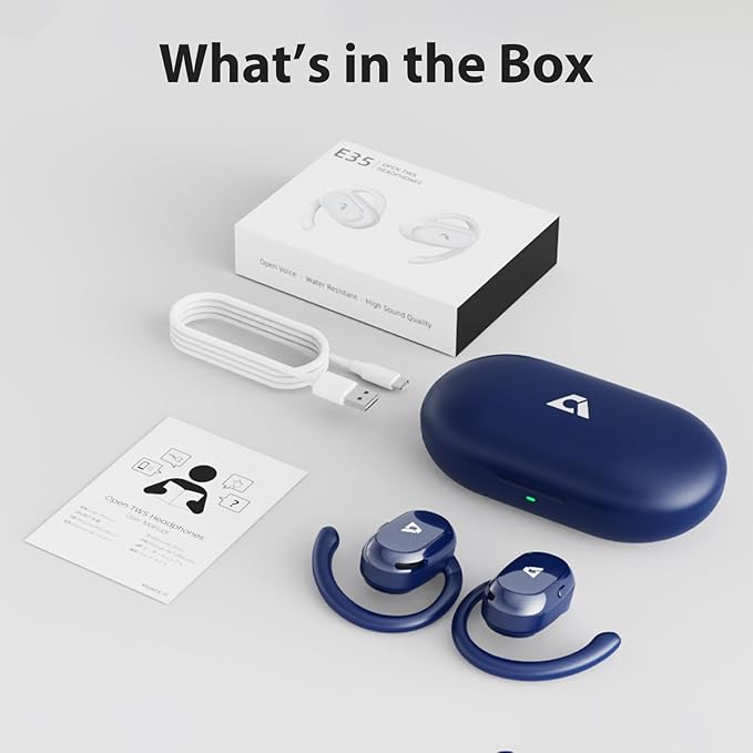 1Mii Open Ear Headphones, Wireless Sports Earbuds 60 Hours Long Playtime with Charging Case (Blue)