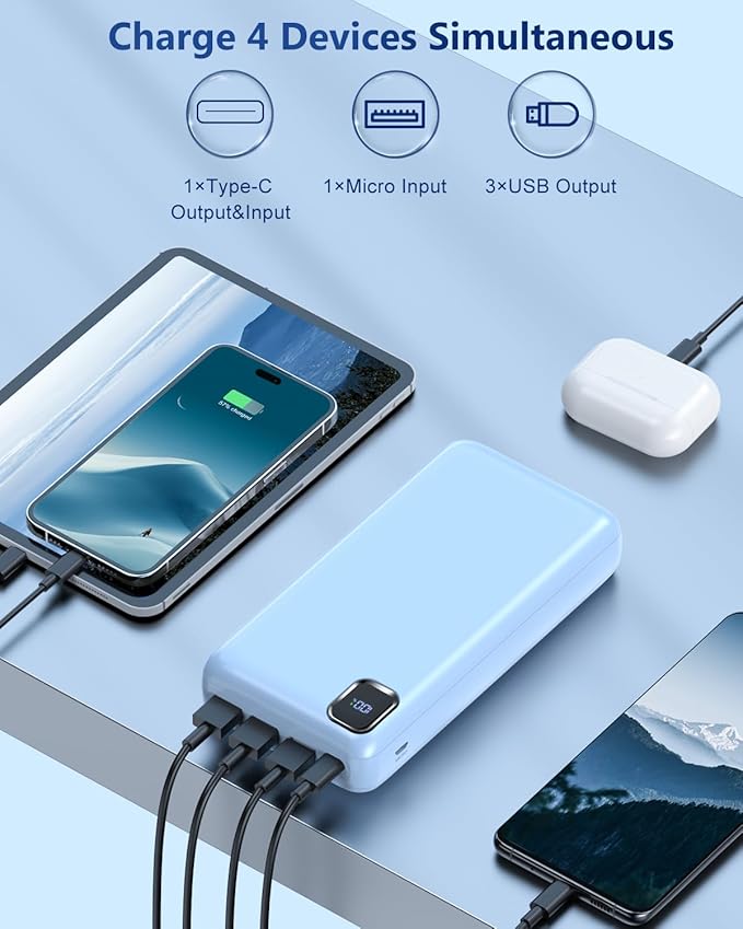 Portable Charger 50000 mAh Power Bank PD 30W and QC 4.0 PowerBank Fast Charging External Battery Pack with USB-C LED 3 Outputs & 2 Inputs Portable Charging for iPhone 15 14 13 pro, Samsung