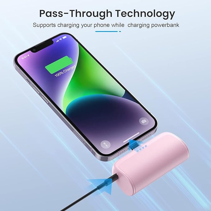 [2 Pack]Mini Portable Charger for iPhone, 5200mAh Ultra-Compact Fast Charging Power Bank Cordless Cute Small Battery Packs Backup Compatible with iPhone 14/14 Pro/13/12/XR/8/7/6-Jade Green+Blush Pink