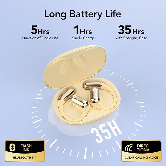 Mfish Open-Ear Headphones, Open-Ear-Earbuds Wireless Bluetooth, Waterproof Bone Conduction Over-The-Ear Headphones, Impactful Sound with Adaptive Bass Boost, Comfortable Fit Running Headphones, Yellow