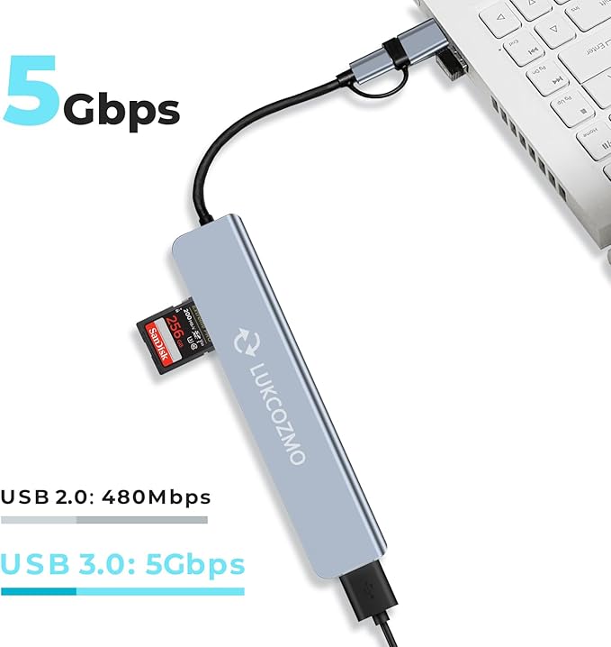 USB Hub USB C Hub USB Splitter 7 in 1 USB Extender with 4 USB Port 1 USBC Port TF/SD Card Reader Audio Output Compatible with MacBook/Pad Pro/Dell/HP Laptop/Phones…