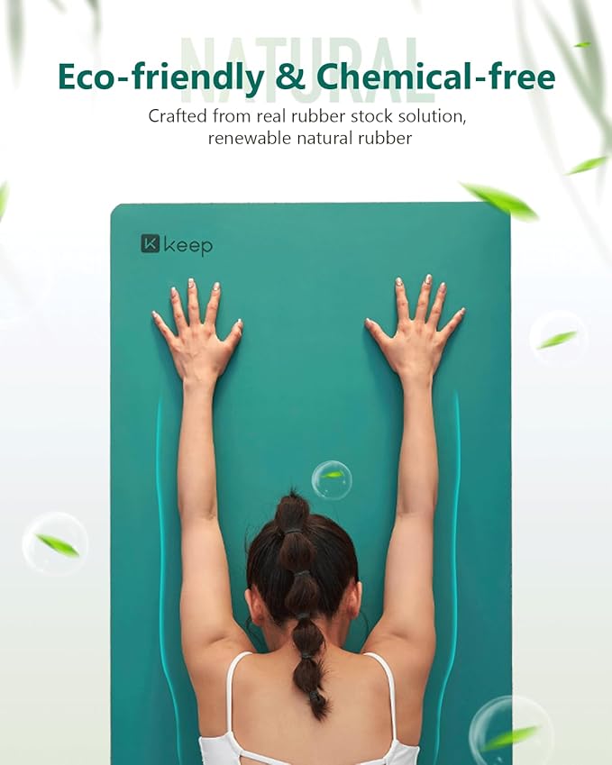 KEEP Professional Yoga Mat with Strap for Men and Women, 5mm Heavy High-Density Natural Rubber Mat for Premium Material Superior Grip, Non-Slip, Eco-Friendly 72"x26" Exercise Mat