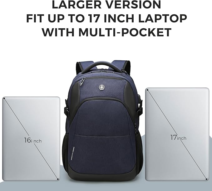 Swissdigital Design Travel Laptop Backpack for Men and Women, 35L Expandable Large Business Backpack with USB Charging Port for Fits 17 Inch Notebook, Blue | ANDWIL PRO