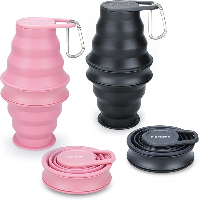 Nefeeko Collapsible Water Bottle,17oz(500ml) Reuseable BPA Free Silicone Foldable Water Bottles for Travel Gym Camping Hiking, Portable Leak Proof Sports Water Bottle with Carabiner