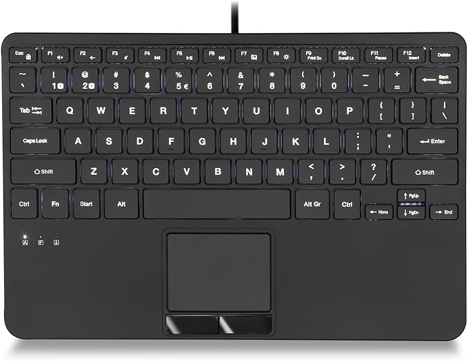 Perixx PERIBOARD-425 US Wired Mini USB Keyboard with Touchpad, X Type Scissor Keys, White Backlit, 2 USB Hubs, Compact 11.18x7.17x1.1 Inches, US English