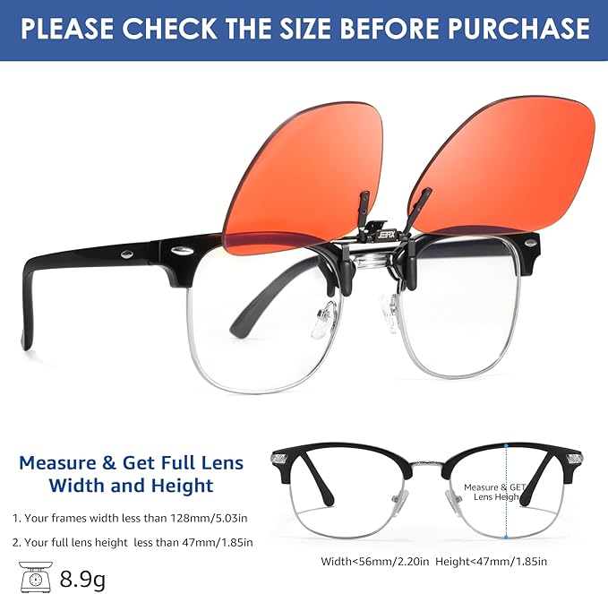 2 Pack Clip On Blue Light Glasses for Women Men, Fit Over Prescription Eyewear Reduce Computer Eye Strain