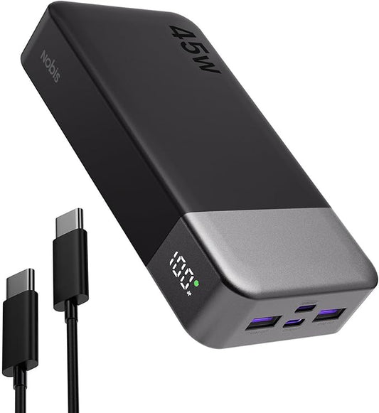 NOBIS Portable Charger, 20000mAh Power Bank, 45W Power Bank Fast Charging, Battery Pack with C to C Cable, Battery Bank with Digital Display for iPhone Android Laptop etc(Black)