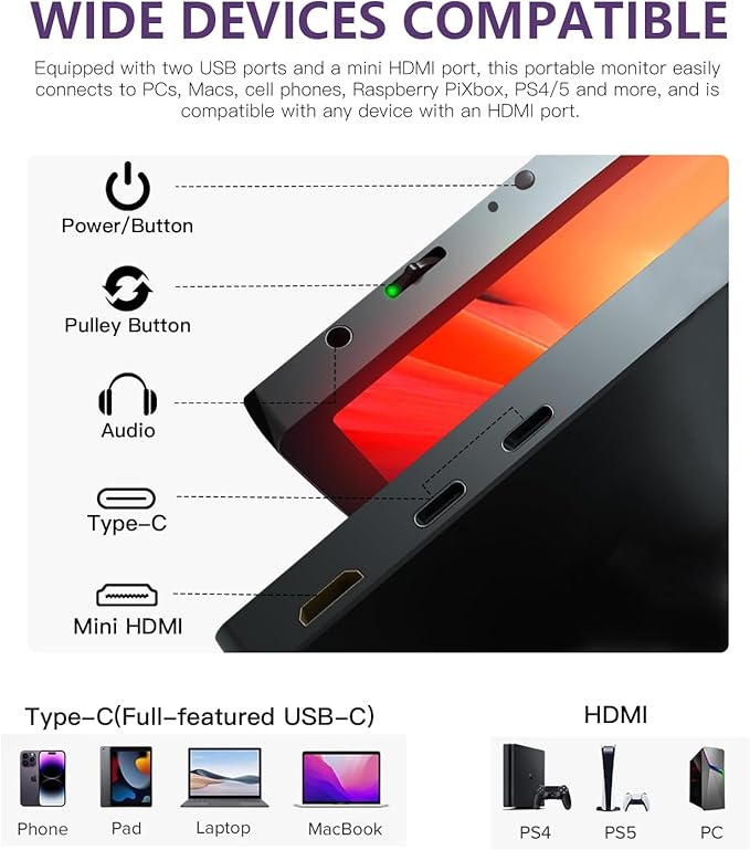 16'' 120Hz Portable Gaming Monitor, 100% sRGB 2.5K QHD 400nits Portable Monitor with HDR, Ultra Slim, Eye Care, External Second Screen for Laptop, PC, PS5, Mac, Xbox