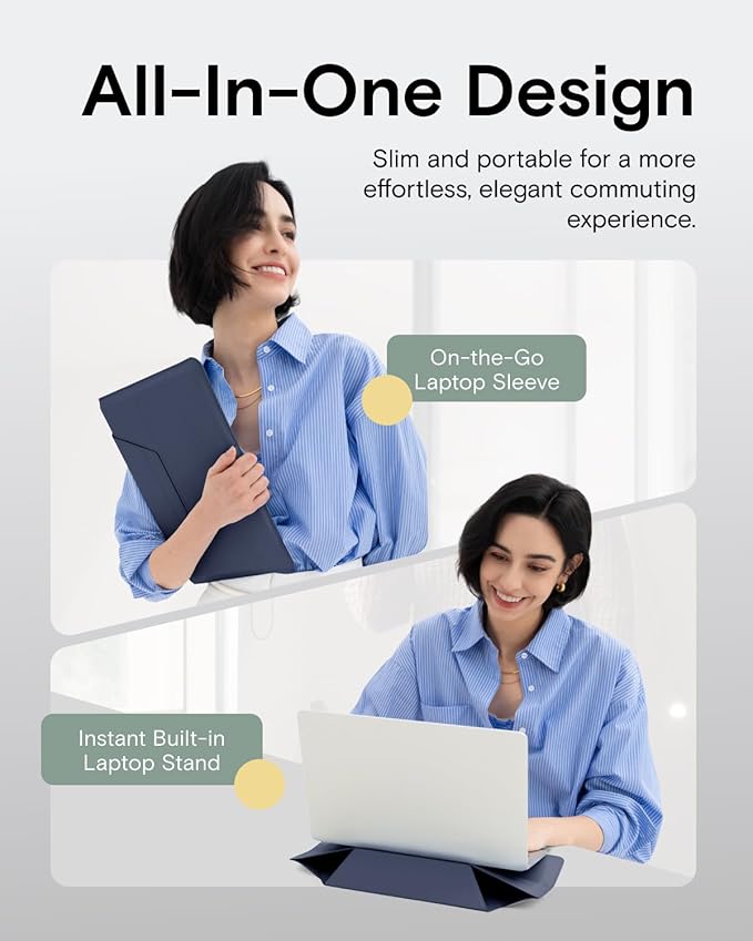 MOFT Laptop Carry Sleeve, 2-in-1 Laptop Bag & Stand for 13" MacBook Air/Pro & Dell/HP/Lenovo/Asus, Stylish Slim Computer Sleeve Bag with Expandable Storage for Computer Accessories, Deep Blue