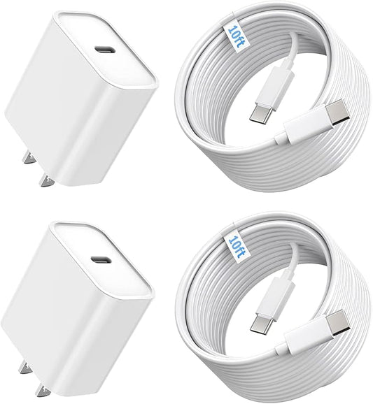 iPhone 16/15 Charger Fast Charging, 2Pack 10FT Long USB C to C Apple Fast Charging Cable Cord with 20W PD USB C Fast Charger Block for iPhone 16/15/15 Pro/15 Pro Max/15 Plus,iPad 12.9/11/10.9/Air 5/4