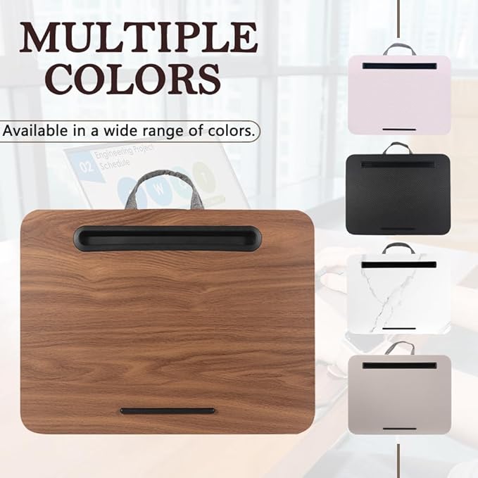 Portable Laptop Desk Fits Up to 16“ Laptops, with Tablet Slot, Built-in Cushion, Great for Home & Office,Lap Desk for Laptop,Lap Desk with Cushion (Brown, Medium)