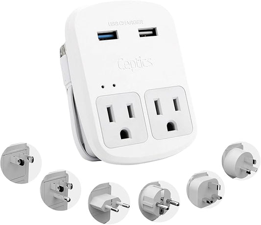 Ceptics Safest Travel Adapter Kit, Dual USB for iPhone, Chargers, Cell Phones, Laptop Perfect for Travelers - 3.6A with Qc. 3.0 Charge Faster