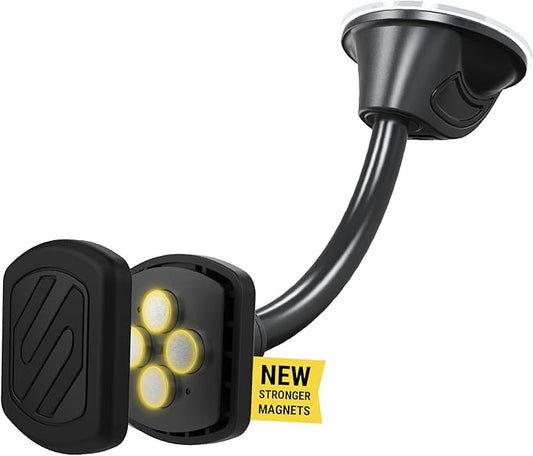 Scosche MXWDL Magnetic Cell Phone Car Mount, Suction Cup Phone Holder for Car Dashboard/Windshield with Extra Strong Magnet and Thick Metal Plate Compatible with iPhone, Samsung, and All Devices