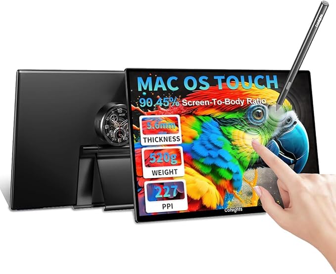 Portable Touchscreen Monitor for Mac, 13.3inch 2.5K 350nit 227 PPI Ultra-Thin Touch Screen Monitor, USB-C Plug & Play Travel Screen for Windows/Android/Switch (Including Stylus)