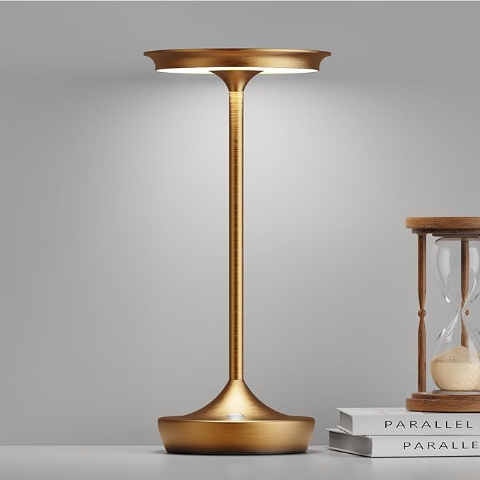 LED Rechargeable Cordless Table Lamps, Portable Outdoor Battery Operated Table Light 3 Color Stepless Dimming Table Lamp with Memory Function for Patio Restaurant Dining Room Bronze