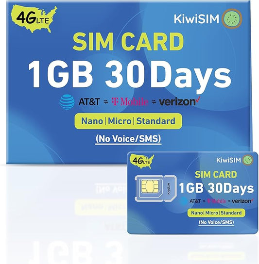 4G SIM Card 1GB 30Days, USA Nationwide Network Support for AT&T, T-Mobile and Verizon, Data SIM Card for Unlocked Security Camera/Router/Hotspot WiFI/GPS Tracker, No SSN Check(Activate Needed)