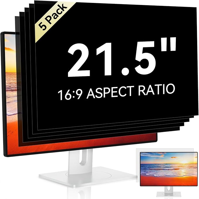 [5-Pack] 21.5 Inch Computer Privacy Screen for 16:9 Widescreen Monitor, Anti Glare Anti-UV Eye Protection Desktop PC LED Monitor Filter, Removable Anti-Scratch Screen Film 21in